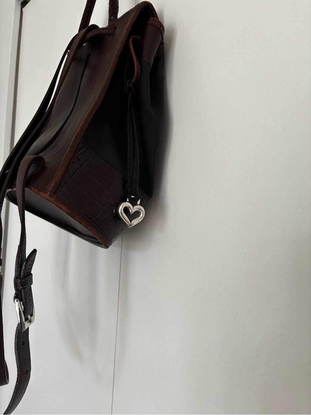 Brighton Vintage Black and Dark Brown Croc-Embossed Leather Backpack - Picture 9 of 12